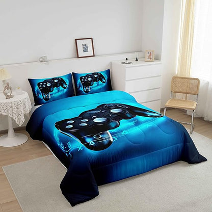 Feelyou Gamer Comforter Sets for Boys Twin Bedding Set for Boys Kids Gaming Comforter Gamer Room Decor Blue Video Game Bed Set Teens Bedroom Gamepad Duvet Set All Season 1 Comforter with 1 Pillow Case