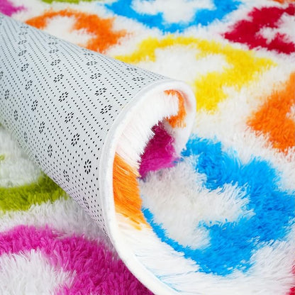 Tepook Fluffy Colorful Rug for Kids, Shaggy Soft Rainbow Area Rugs for Girls Bedroom, Indoor Modern Geometric Moroccan Rugs Plush Girls Kids Rug for Playroom Teens Room Nursery Home Decor, 3 X 5 ft