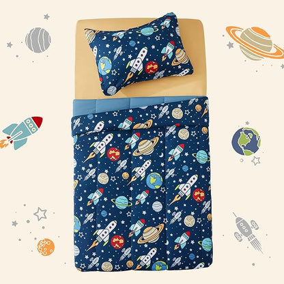 SLEEP ZONE Kids Bedding Twin Comforter Set - Super Soft & Cute Printed 2-Piece Comforter Set All Seasons for Boys, Girls, Fade Resistant, Machine Washable, Rocket Galaxy