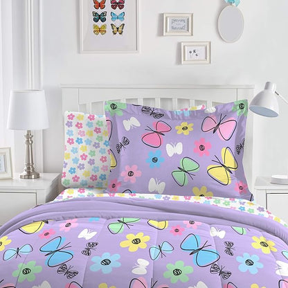 Dream Factory Sweet Butterfly Ultra Soft Microfiber Comforter Set, Purple, Full