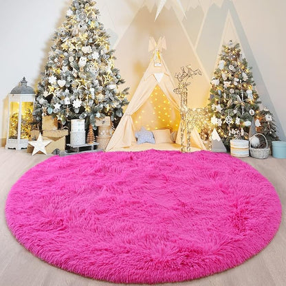 Round Area Rugs for Bedroom (4x4 Feet, Hot Pink)