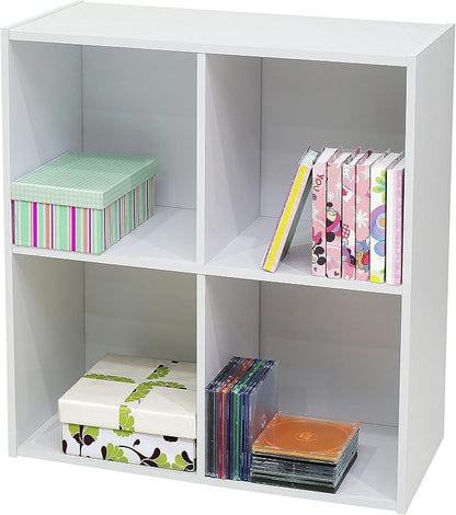 Kings Brand Furniture White Wood 4 Cube Organizer Storage Bookcase