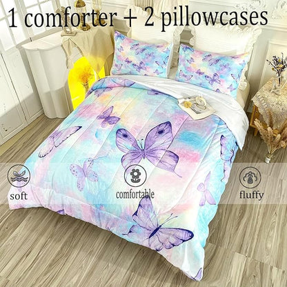 CVHOUSE Butterfly Comforter Sets King for Girls Women,Butterfly Bedding Sets King Set,Butterflies Bedspread,Butterfly Duvet,Butterfly Bed Set,Butterflies Quilt Set 3 Pcs 1 Comforter and 2 Pillowcases