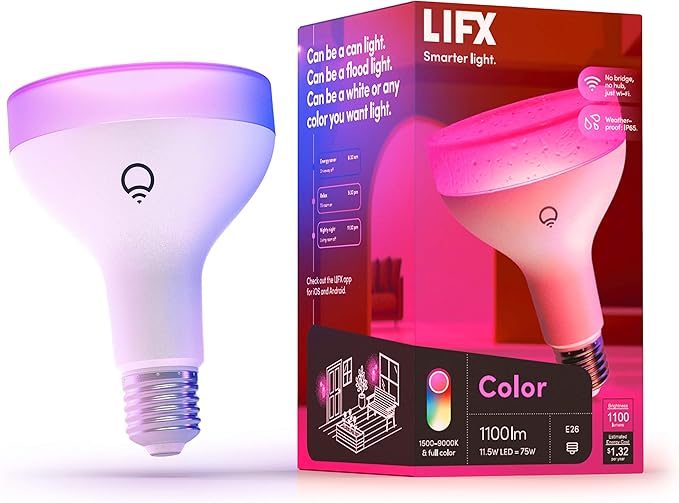 LIFX Color 1100 Lumen BR30 E26 Bulb,White, 1-Pack