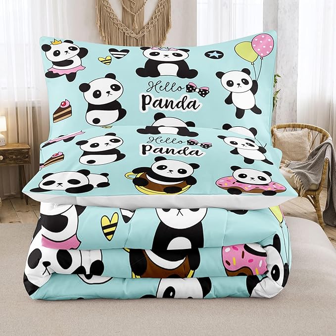 Bodhi Cartoon Cute Panda Comforter Set Full for Boys Kids Girls Teens Soft Microfiber Animal Theme Panda Bedding Set Full Size 3D Panda Comforter Set 1 Comforter+2 Pillow Shams #4007