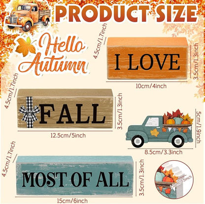 4 Pcs Thanksgiving Decoration for Home Fall Truck Decor Fall Tiered Tray Decor Rustic Wooden Truck Block Sign Gift Thanksgiving Centerpiece Autumn Table Decorations for Harvest Party Kitchen Home