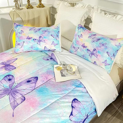 CVHOUSE Butterfly Comforter Sets King for Girls Women,Butterfly Bedding Sets King Set,Butterflies Bedspread,Butterfly Duvet,Butterfly Bed Set,Butterflies Quilt Set 3 Pcs 1 Comforter and 2 Pillowcases