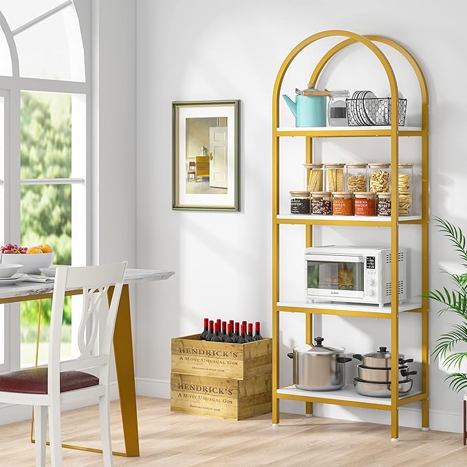 Tribesigns 4-Tier Open Bookshelf, 70.8" Modern Wood Bookcase Storage Shelves with Metal Frame, Freestanding Display Rack Tall Shelving Unit for Office, Bedroom, Living Room (White & Gold, 1PC)
