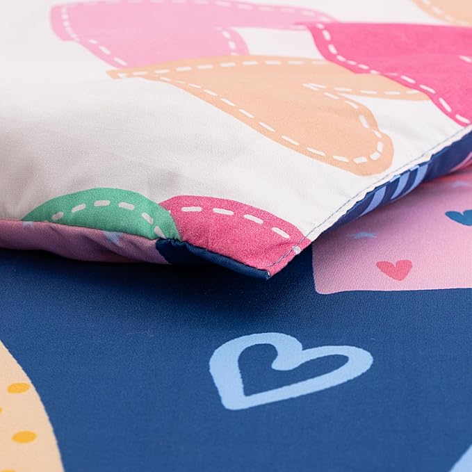 Btargot Lightweight Soft 3 Piece Rainbow Comforter Set with 2 Pillow Covers, Cartoon Love Hearts Suns and Stars Bedding Set for Girls Boys Kids, Full Dark Blue
