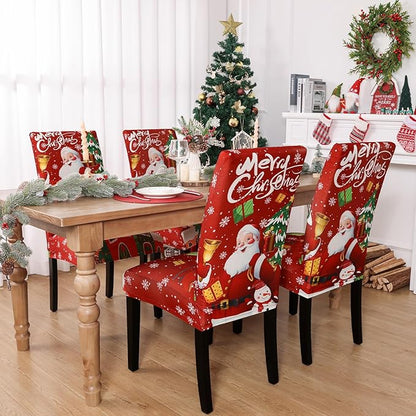 U'Artlines Christmas Chair Covers Set of 4, Removable Washable Merry Christmas Dining Chair Seat Covers Stretch Protector Slipcovers for Dining Room Kitchen Holiday Party Decor, Santa Claus