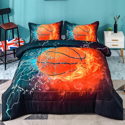 Andency Basketball Comforter Twin(66x90 Inch), 2 Pieces(1 Basketball Comforter, 1 Pillowcase) Sport Microfiber Basketball Comforter Set Bedding Set for Kids Boys Teens