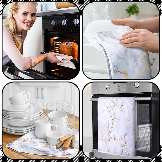 Boyiee Set of 6 Marble Kitchen Towels Gold Dish Towels Absorbent Stylish Marble Tea Towels 24 x 16 Inches Modern Hand Towels Housewarming Gifts for Farmhouse Kitchen Bathroom Decorations