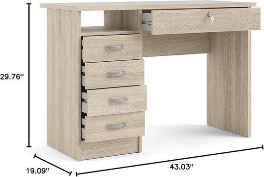 Tvilum, Oak Structure Walden Desk with 5 Drawers