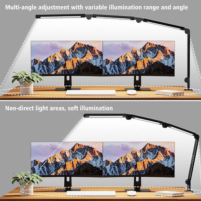 LED Desk Lamp with Clamp,Adjustable Swing Arm Desk Lamps for Home Office,Dimmable Tempering Eye Care Desk Light,Bright Modern Led Table Lamp for Nail Tech Architect,Flexible Tall Task Table Light