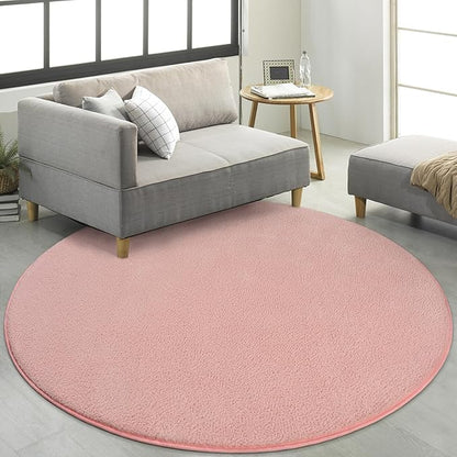 Round Area Rugs for Bedroom Living Room, 4x4 Pink Super Soft Comfy Thickened Memory-Foam Indoor Circle Carpets, Modern Aesthetic Minimalist Carpet for Boys Girls Adults Nursery Home Décor