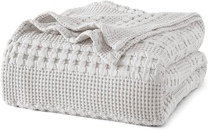 PHF 100% Cotton Waffle Weave Blanket King Size, Soft Lightweight Breathable Cozy Summer Blankets for Bed, Luxury Aesthetic Woven Bedding for Home Decor, 108"x90", Light Grey