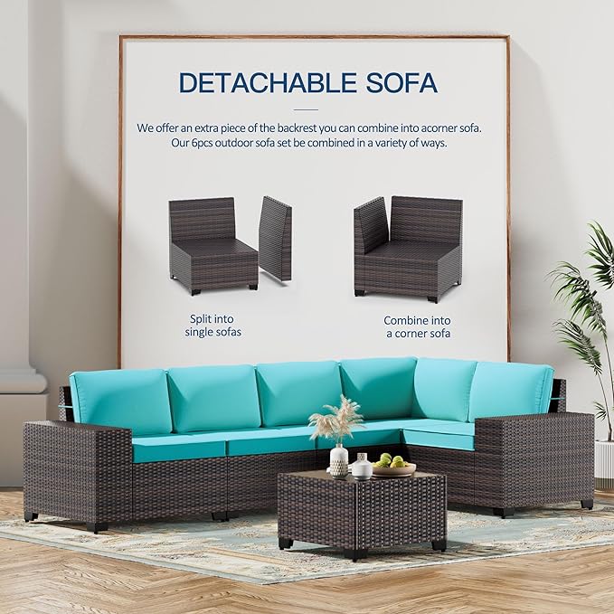 Kullavik 13 Pieces Outdoor Patio Furniture Set with 43" 55000BTU Gas Propane Fire Pit Table PE Wicker Rattan Sectional Sofa Patio Conversation Sets,Blue