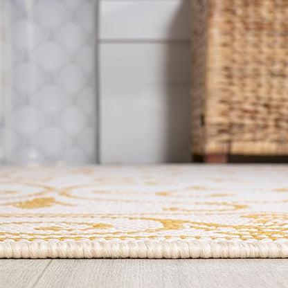 JONATHAN Y Vintage Filigree Indoor Outdoor Runner Rug 2X10 Cream/Yellow, Charleston Textured Weave for Backyard, Patio, Porch, Easy-Cleaning, High Traffic, Pet-Friendly, Non-Shedding (SMB106M-210)