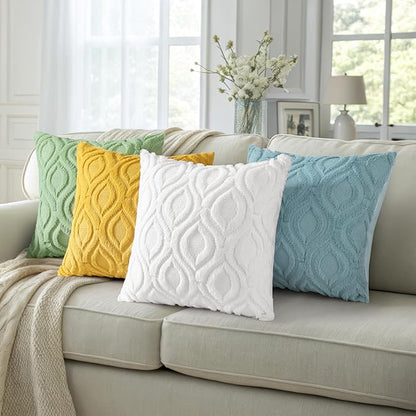 decorUhome Fall Throw Pillow Covers 22x22 Inch Set of 2, Soft Plush Decorative Faux Fur White Solid Couch Pillow Covers, Accent Farmhouse Neutral Square Euro Pillow Cases for Sofa Bed Living Room