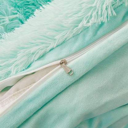 Fluffy mint green comforters Cover twin size - Ultra Soft Plush bedding Sets 2 Pieces (1 faux fur comforter Cover + 1 fuzzy pillow case) girls shaggy green twin bed set (Mint Green, Twin)