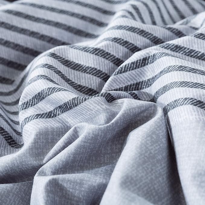 Andency Full Size Blue Comforter Set (79x90 Inch), 3 Pieces Gray and Blue Patchwork Striped Comforter, Soft Microfiber Down Alternative Comforter Bedding Set Bed in a Bag with Corner Loops