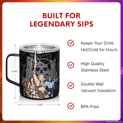 Dragon Glassware x Masters of the Universe Stainless Steel Camp Mug, 12 oz | Insulated Stainless Steel Mug for Coffee, Tea, Matcha, Hot Beverages; Official Masters of the Universe 2026 Movie Mug
