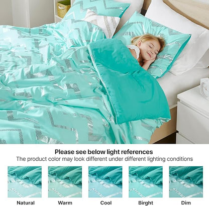 Codi Metallic Teal and Silver Comforter Set, Twin/Twin-XL Size, Cute Aqua Turquoise Bedding Sets, 3 Piece (1 Matching Sham + 1 Decorative Pillow)