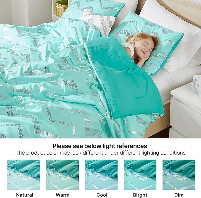 Codi Metallic Teal and Silver Comforter Set, Full/Queen Size, Cute Aqua Turquoise Bedding Sets, 4 Piece (2 Matching Sham + 1 Decorative Pillow)
