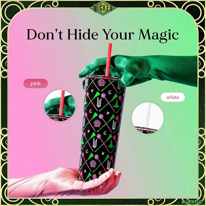 Dragon Glassware x Wicked Stainless Steel Tumbler with Straw, 24 oz - Green | Vacuum Insulated Wicked Cup with Lid & Straw For Water & Iced Tea; Official Wicked Merch