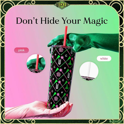 Dragon Glassware x Wicked Stainless Steel Tumbler with Straw, 24 oz - Green | Vacuum Insulated Wicked Cup with Lid & Straw For Water & Iced Tea; Official Wicked Merch