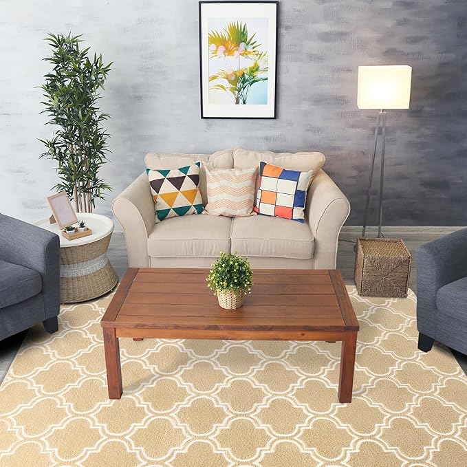 Chicrug Shag Geometric Modern Area Rug for Living Room, 3x5 Feet Large Memory Foam Indoor Carpet, Fluffy Rug for Bedroom Bedside Room Decor for Family Girls Kids Nursery, Beige/White
