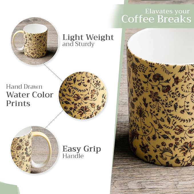Maison d' Hermine Coffee Mug with Handles Tea Cups (15 Ounce, Pack of 1) | Fine Bone China Coffee Mugs for Hot Beverages Cappuccino Latte Home Restaurant Hotel Spring Summer -Lakshmi - Daya