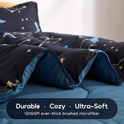 SLEEP ZONE Kids Bedding Twin Comforter Set - Super Soft & Cute Printed 2-Piece Comforter Set All Seasons for Boys, Girls, Fade Resistant, Machine Washable, Blue Galaxy