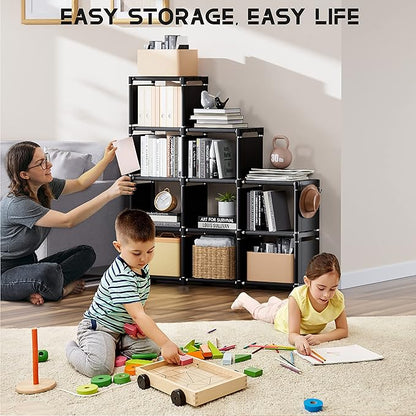 Mavivegue Book Shelf, 9 Cube Storage Organizer, DIY Bookcase, Metal Cube Bookshelf, Tall Book case for Bedroom, Living Room,Office, Closet Storage Organizer, Black Cubicle Storage Rack