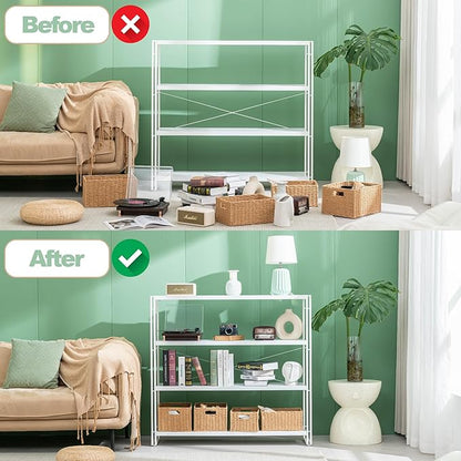 HCHQHS Bookshelf, 4-Tier Industrial Bookcase, White Open Book Shelf, Freestanding Tall Bookshelves with Metal Frame