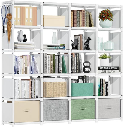 Mavivegue 20 Cube Book Shelf, Storage Organizer, Large DIY Bookcase, Metal Cube Bookshelf, Cubbies Closet Storage Organizer Shelves for Bedroom,Living Room,Home,Office