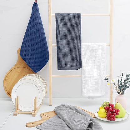 Homaxy 100% Cotton Waffle Weave Kitchen Towels, 3-Pack, White | 13 x 28 Inches, Ultra Soft Absorbent Dish Towels, Quick Drying Cleaning Towels