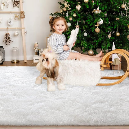 Super Soft Fluffy Shaggy Rugs 3x5 Feet for Living Room Bedroom, Fuzzy Plush Area Rugs for Girls Kids Room Nursery Home Decor, Furry Dorm Rug Cute Non-Slip Indoor Floor Carpet, Cream White