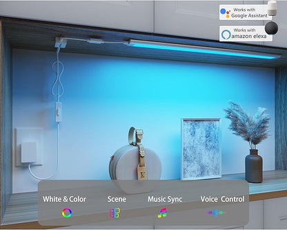 LED Light Bar,Plug-in, Dimmable, Adjustable White & RGB Color Changing, Alexa, Google Home Enabled Remote Counter Lights for Kitchen, Shelf, Cupboard, Desk, Monitor (1-Bar 12 Inch Kit)