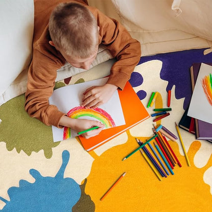 Large Area Rug for Living Room, 8'x10' Rainbow Kids Rug for Classroom, Colorful Art Washable Rug for Bedroom, Non-Slip Ink Splotch Nursery Rug Soft Modern Living Room Carpet for Dorm School