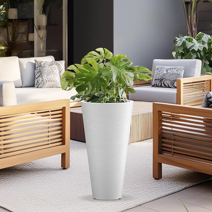 Kante Tall Round Planter Set of 2, 23 Inch Tall Decorative Planter Pots for Outdoor Indoor Garden Patio Front Porch (White)