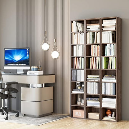 FOTOSOK 8-Tier Media Tower Rack, 11.6 X 9.3 X 70.9 Inches CD DVD Slim Storage Cabinet with Adjustable Shelves, Tall Narrow Bookcase Display Bookshelf for Home Office, Oak