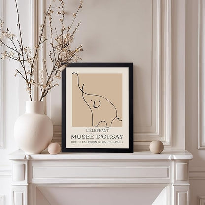 Poster Master Vintage Poster - Retro Minimalist Print - Gift for Artist, Housewarming - Elephant, Line Drawing, Sketch, Abstract - Wall Decor for Living Room, Bedroom, 11x14 Black Framed