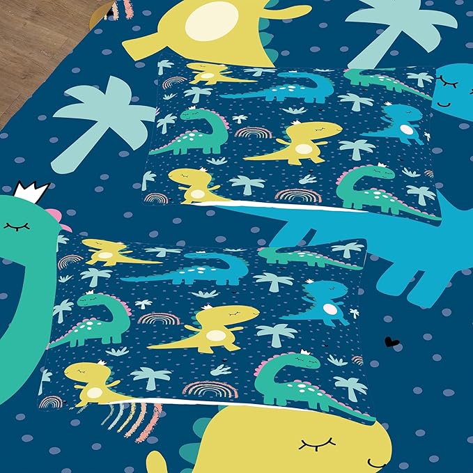 NINENINE Dinosaur Bedding Sets Twin Comforter Sets for Boys,Dark Blue Dinosaur Bedding Sets,Kawaii Cartoon Comforter Sets with 1 Comforter 1Pillowcase