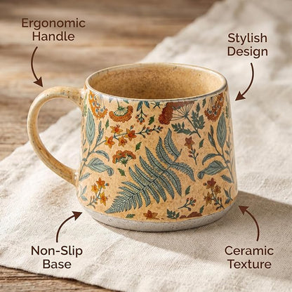 Ceramic Coffee Mug, 13oz Floral Design Pottery cute mugs, Ideal Gift for Women unique vintage pretty coffee mugs (Upgraded Summer Whisper)