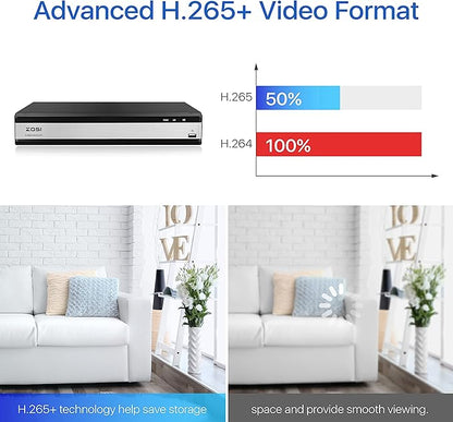 ZOSI 3K Lite H.265+ 16 Channel Video Security DVR Recorder with AI Human/Vehicle Detection,16CH Hybrid 4-in-1 CCTV DVR with 4TB HDD for Home Surveillance Camera System,Remote Access,24/7 Recording