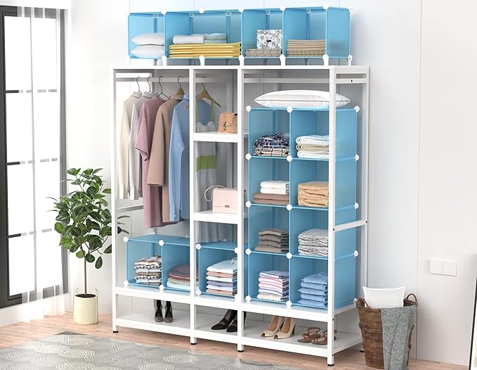 HOMIDEC Cube Storage Organizer 16-Cube Storage Shelf, Closet Organizer for Garment Racks, Closet Organizers and Storage with Metal Hammer, Bookshelf for Kids, (48.4 L x 12.2 W x 48.4 H Inches)