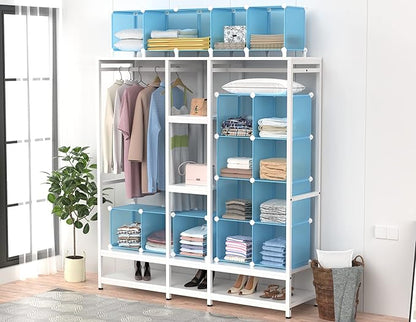 HOMIDEC Cube Storage Organizer 16-Cube Storage Shelf, Closet Organizer for Garment Racks, Closet Organizers and Storage with Metal Hammer, Bookshelf for Kids, (48.4 L x 12.2 W x 48.4 H Inches)
