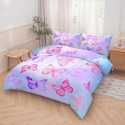 Tailor Shop Butterfly Comforter Sets Twin Size,Purple Butterfly Bedding Sets for Girls Kids Teens with 1 Pillowcase…