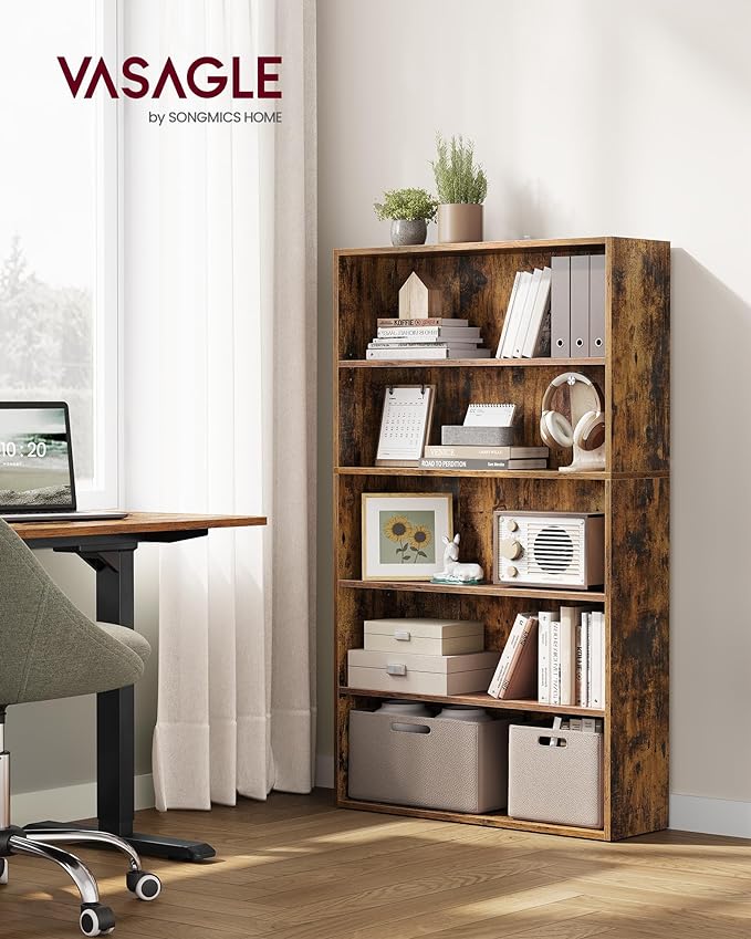 VASAGLE Bookshelf, 31.5 Inches Wide, 5-Tier Open Bookcase with Adjustable Storage Shelves, Floor Standing Unit, Rustic Brown ULBC175X01